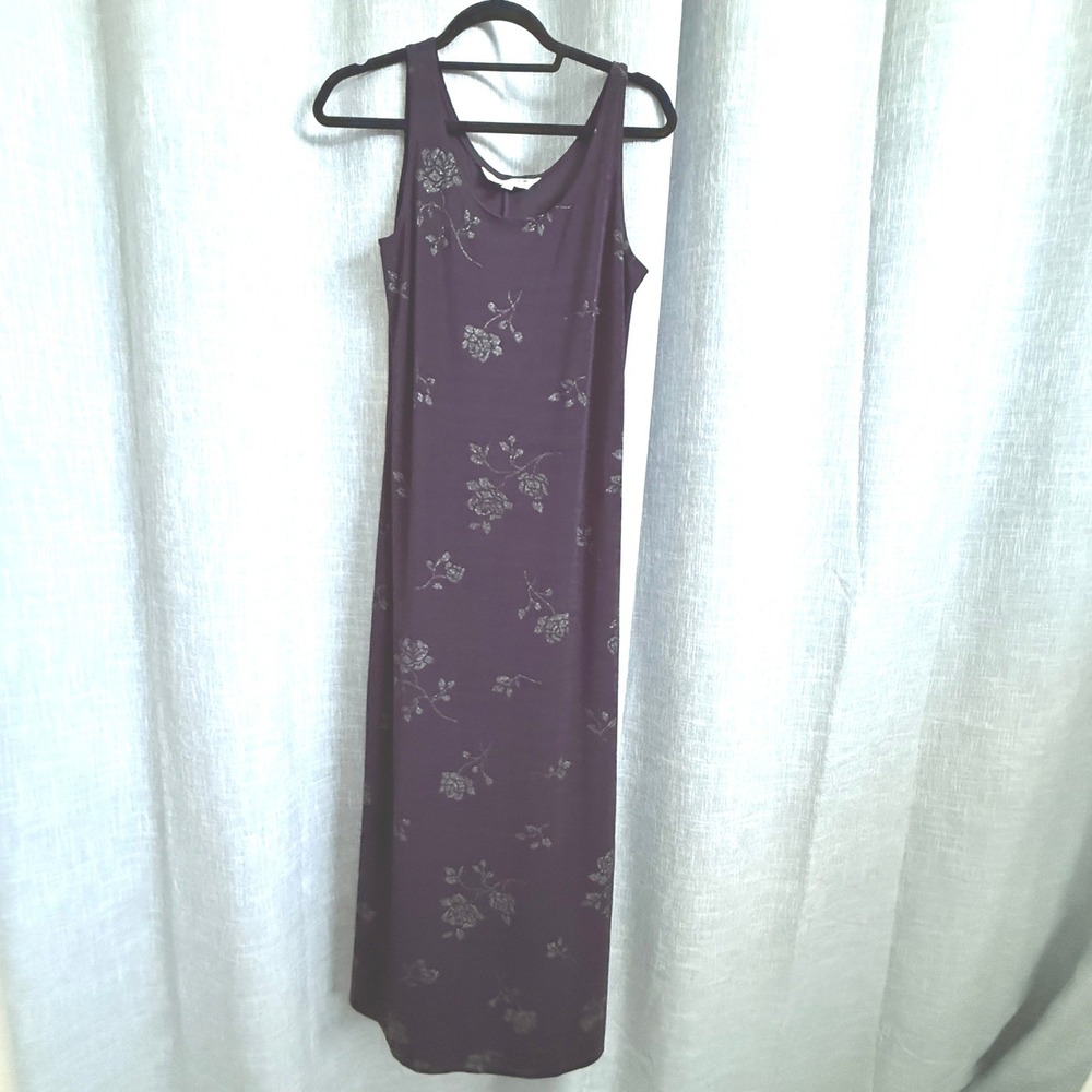 Uniform John Paul Richard Maxi Dress Women L USA Floral Metallic Rose Sleeveless